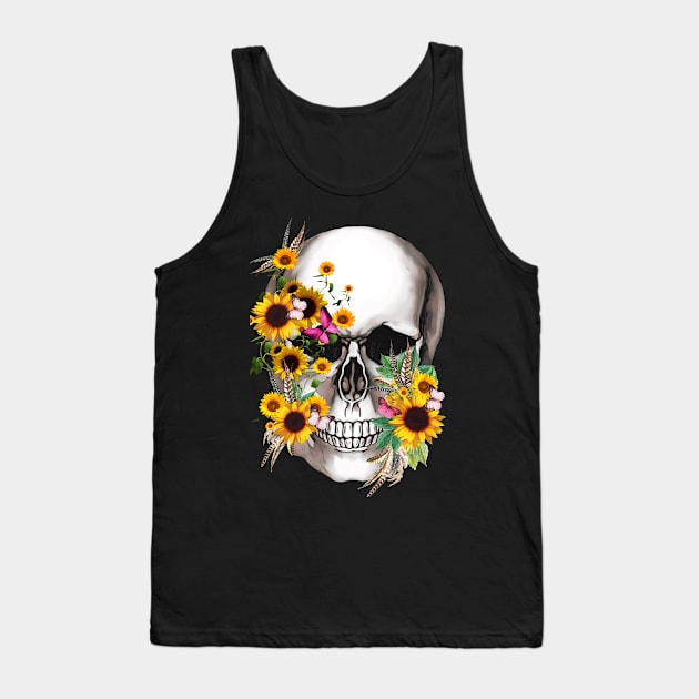 Floral Skull sunflowers and butterflies Tank Top by Collagedream